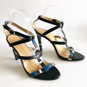Zara Snakeprint Stiletto Heel Cage Sandals